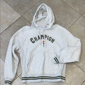 Champion, Like New, Reverse Weave Hoodie Graphic heathered fleece lined Size M